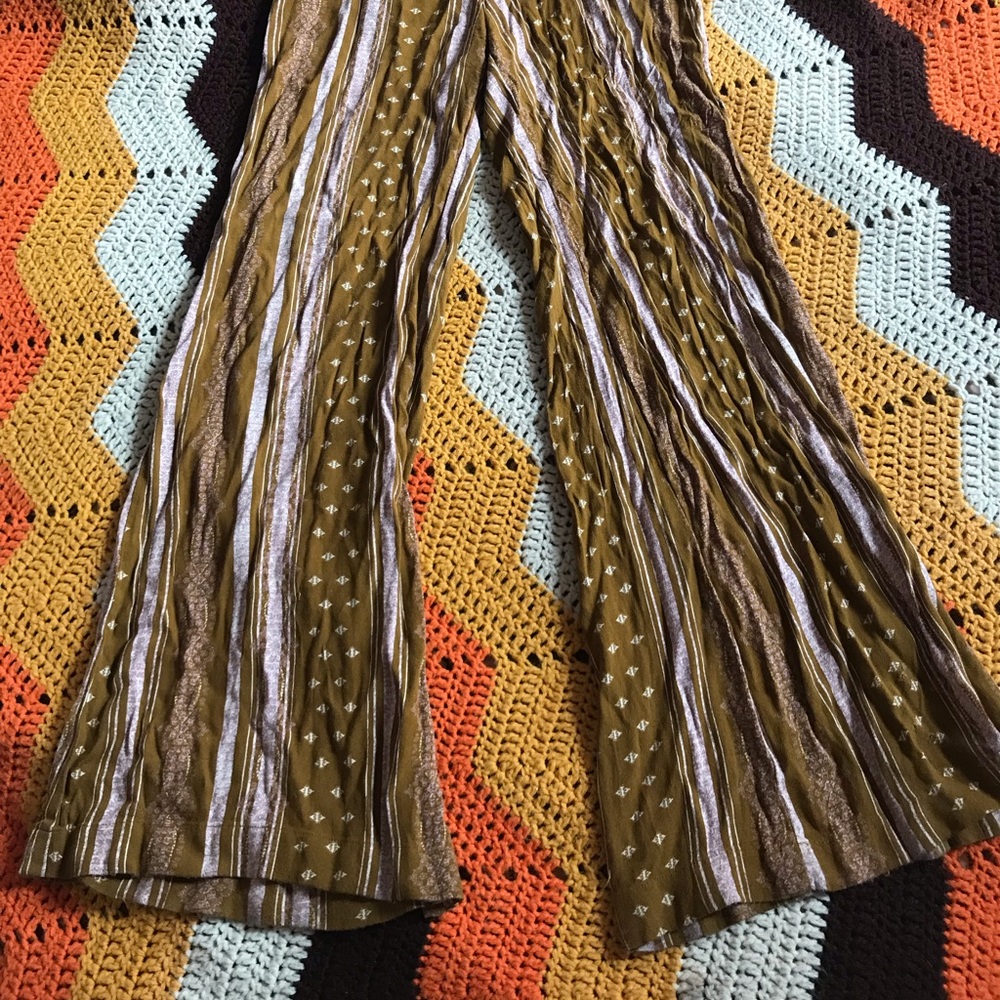 Boho Free People Mustard & Pink Flowy Lounge Pants